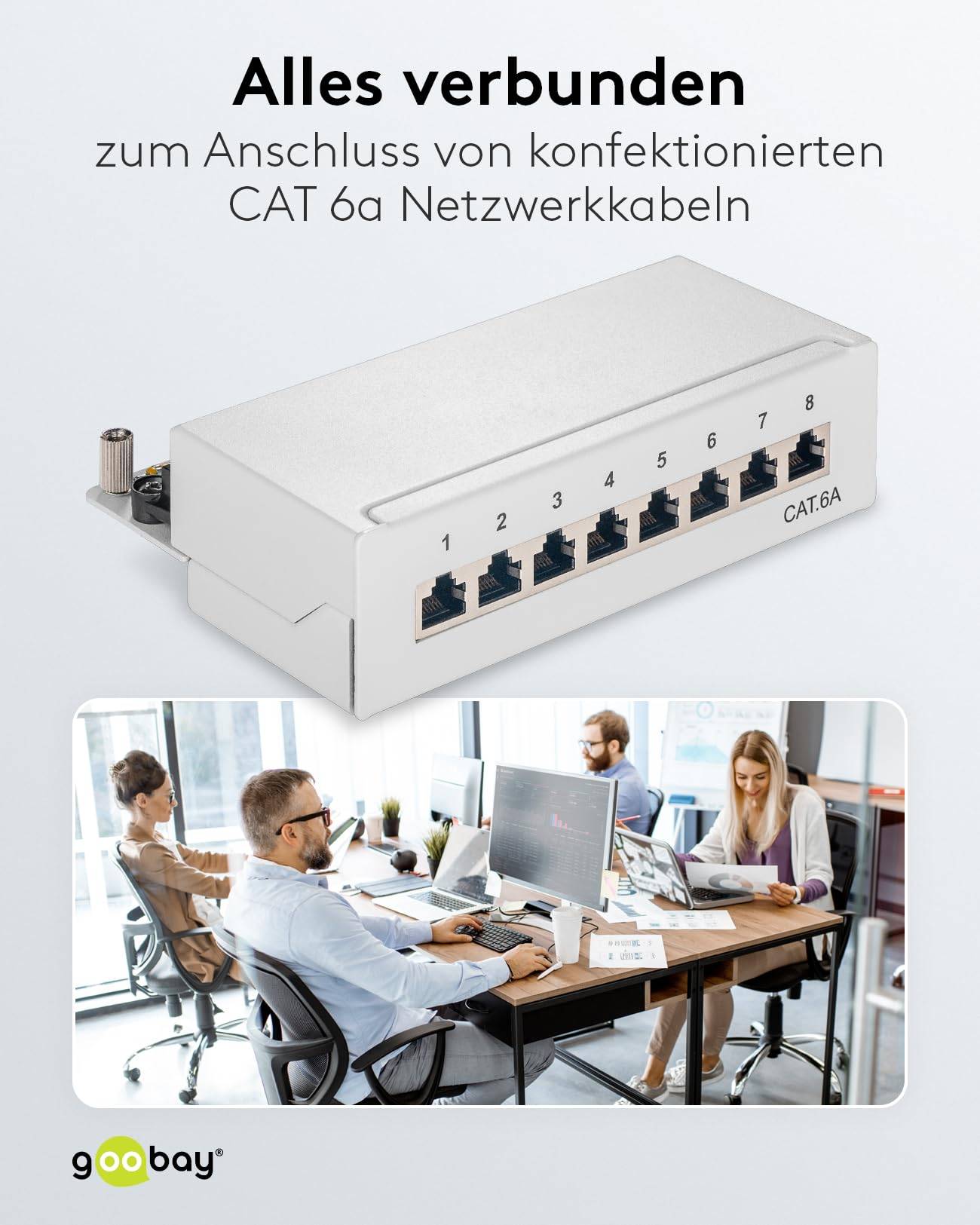 Goobay CAT 6a pannello patch mini/desktop, 8 porte (1 U) grigio STP schermato, grigio-5