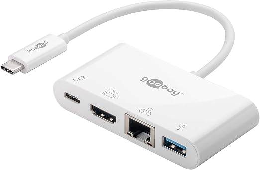 Adattatore multiporta Goobay USB-C™ HDMI+Ethernet, PD, bianco - aggiunge una porta Ethernet, HDMI™ e USB 3.0 a un...
