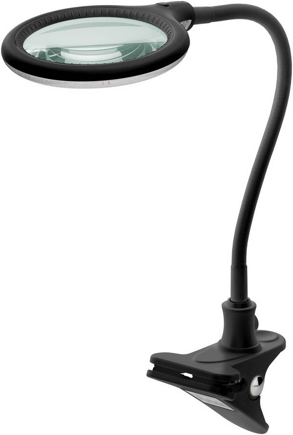 Goobay LED lampada d'ingrandimento con morsetto, 6 W, nero 480 lm, lente in vetro da 100 mm, ingrandimento 1,75x, 3 dio