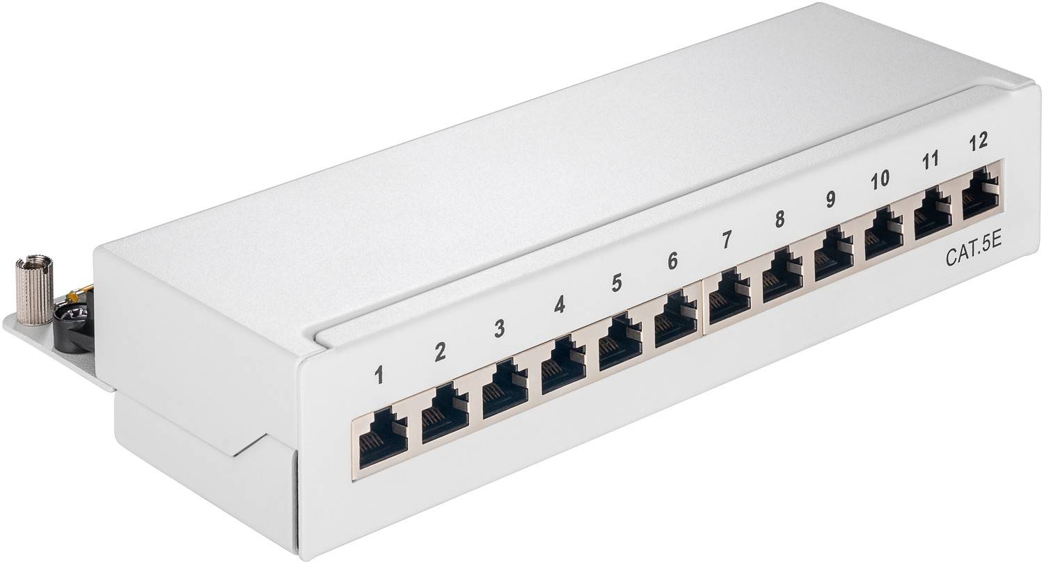 Goobay CAT 5e Mini/Desktop Patch Panel, 12 porte, (1 U) - STP schermato, grigio