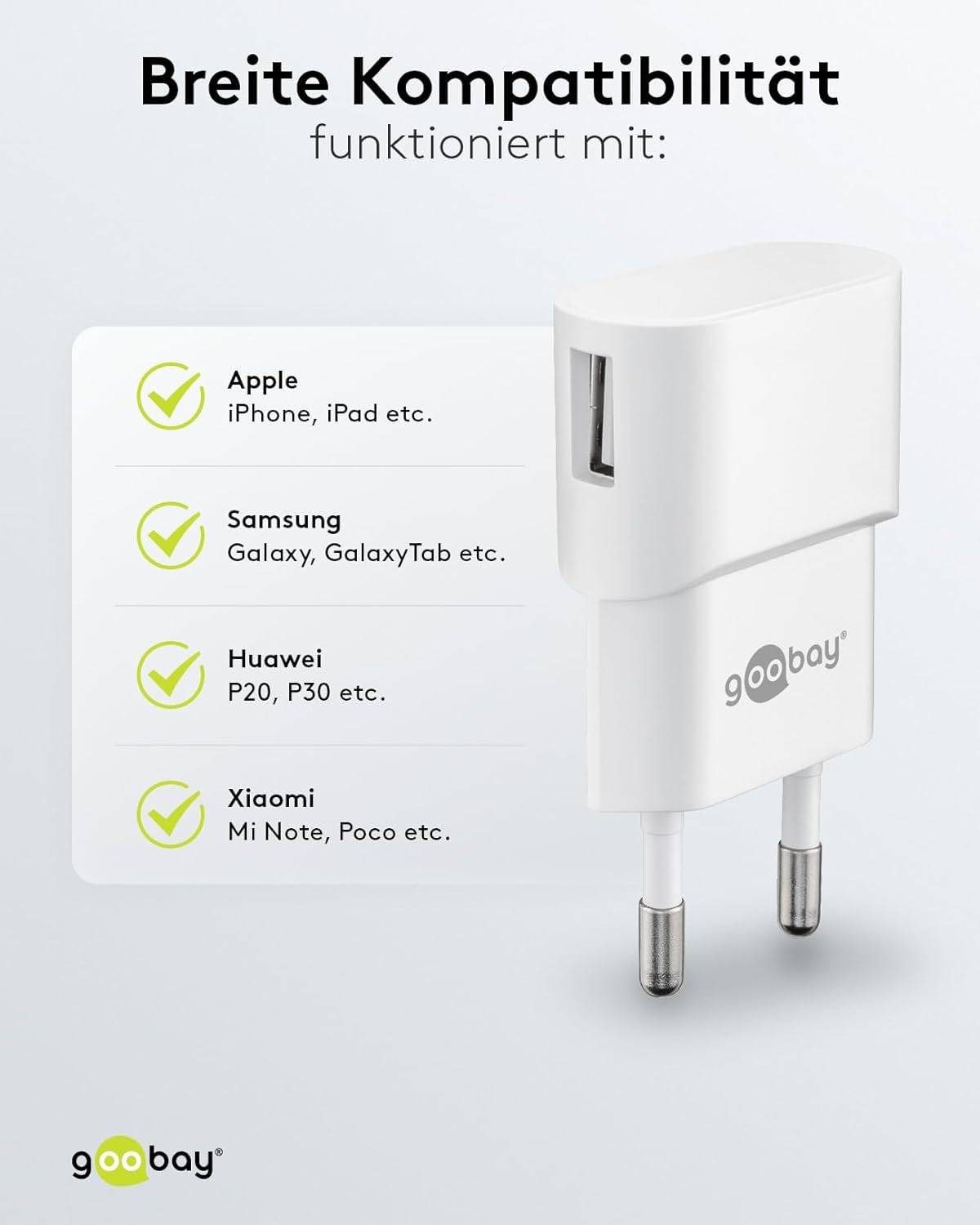 Caricabatterie USB Goobay (5W) bianco - alimentatore USB compatto con connessione 1xUSB-6