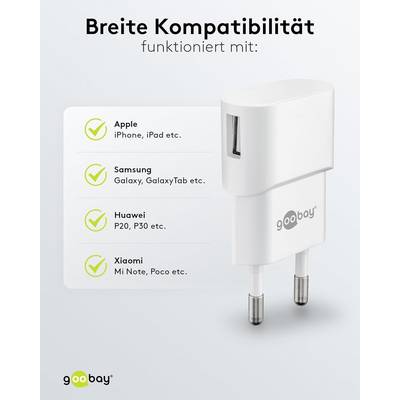 Caricabatterie USB Goobay (5W) bianco - alimentatore USB compatto con connessione 1xUSB-6