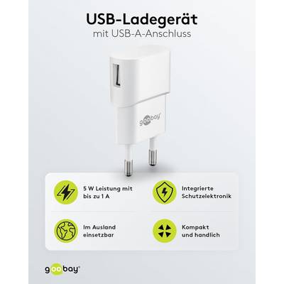 Caricabatterie USB Goobay (5W) bianco - alimentatore USB compatto con connessione 1xUSB-1