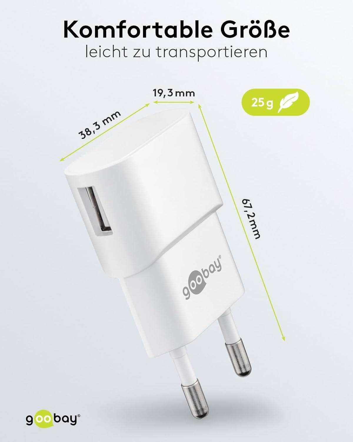 Caricabatterie USB Goobay (5W) bianco - alimentatore USB compatto con connessione 1xUSB-2