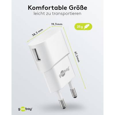 Caricabatterie USB Goobay (5W) bianco - alimentatore USB compatto con connessione 1xUSB-2
