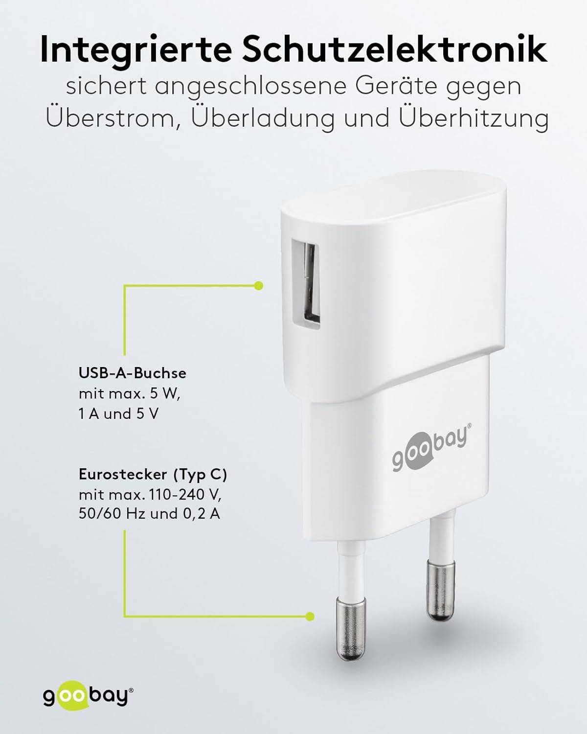 Caricabatterie USB Goobay (5W) bianco - alimentatore USB compatto con connessione 1xUSB-3