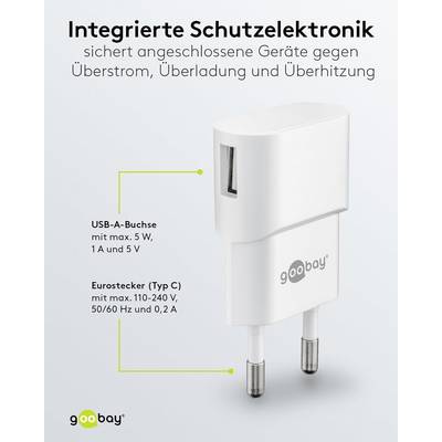 Caricabatterie USB Goobay (5W) bianco - alimentatore USB compatto con connessione 1xUSB-3