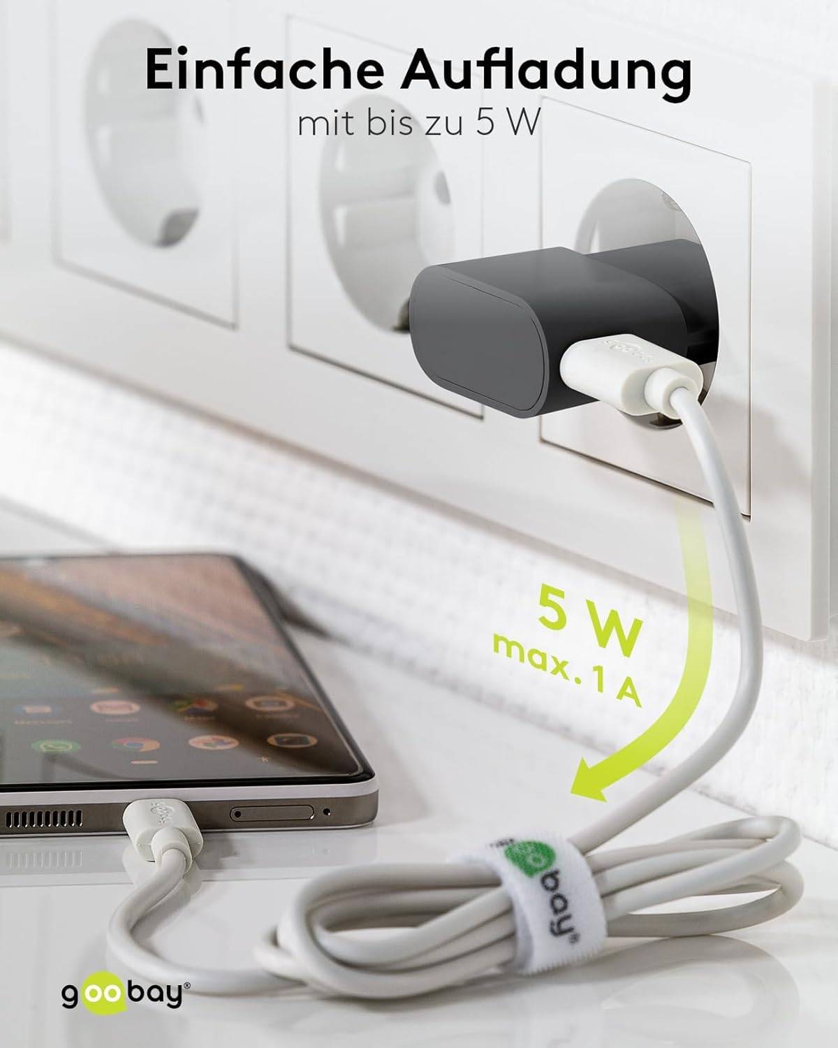 Caricabatterie USB Goobay (5W) bianco - alimentatore USB compatto con connessione 1xUSB-4