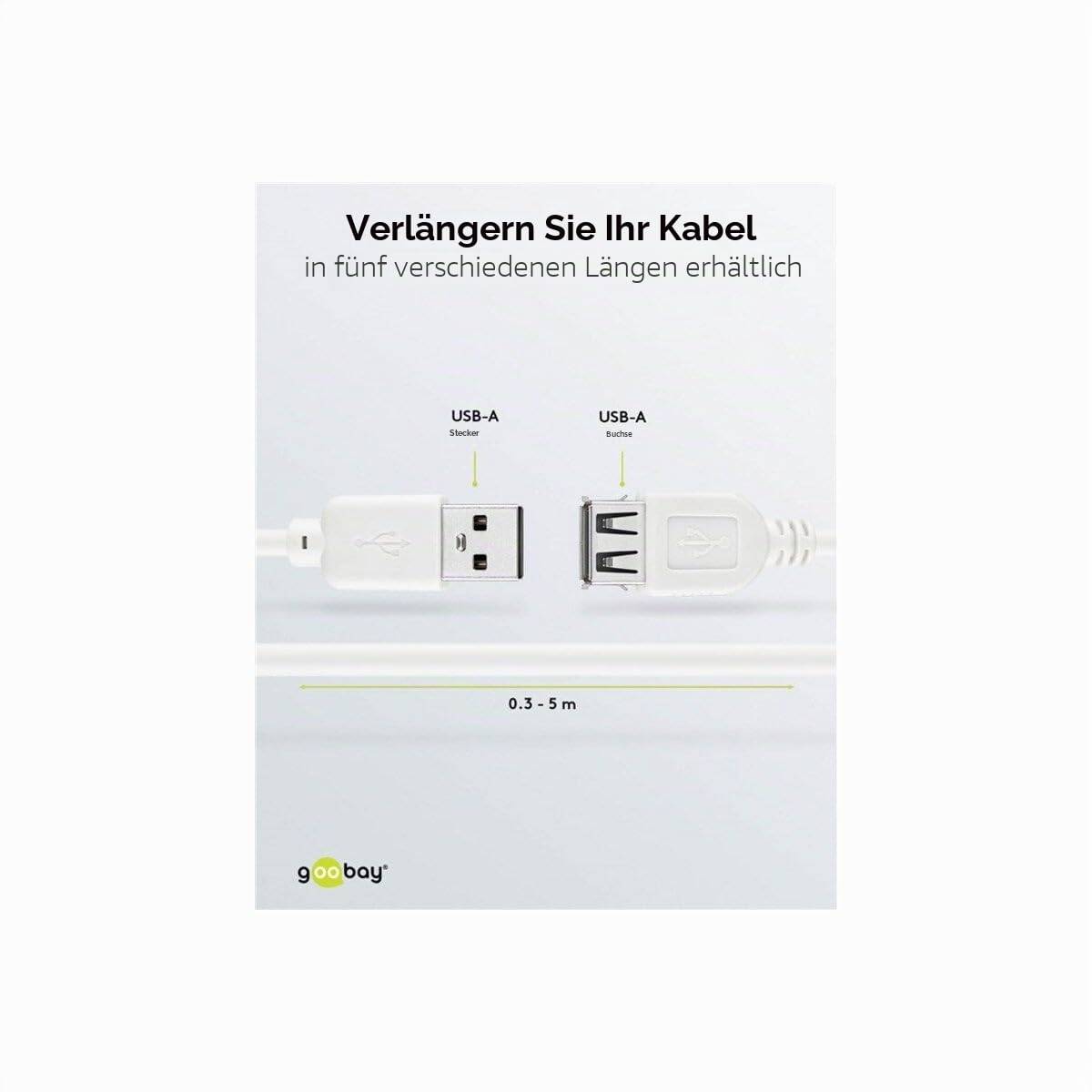 Goobay Cavo prolunga USB 2.0 ad alta velocità, bianco 0.6 m spina USB 2.0 (tipo A) > presa USB 2.0 (tipo A)-2