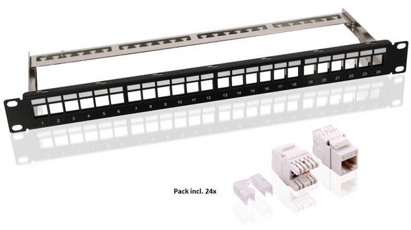 Goobay Goobay 95336 Keystone Modul Patchpanel 24 Port CAT6 Gehäuse Patchfeld Server 24 Porte Patchpanel di rete CAT 6 1 U pronto all'uso