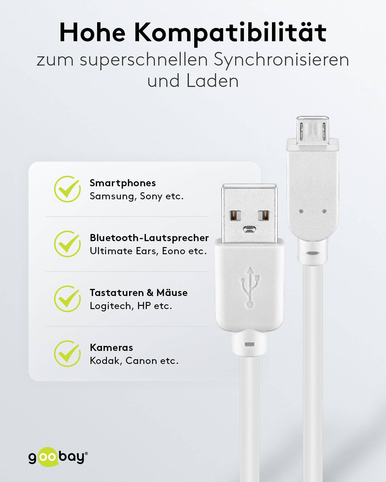 Goobay Cavo USB 2.0 ad alta velocità, bianco 0.15 m spina USB 2.0 (tipo A) > Spina USB 2.0 micro (tipo B)-3