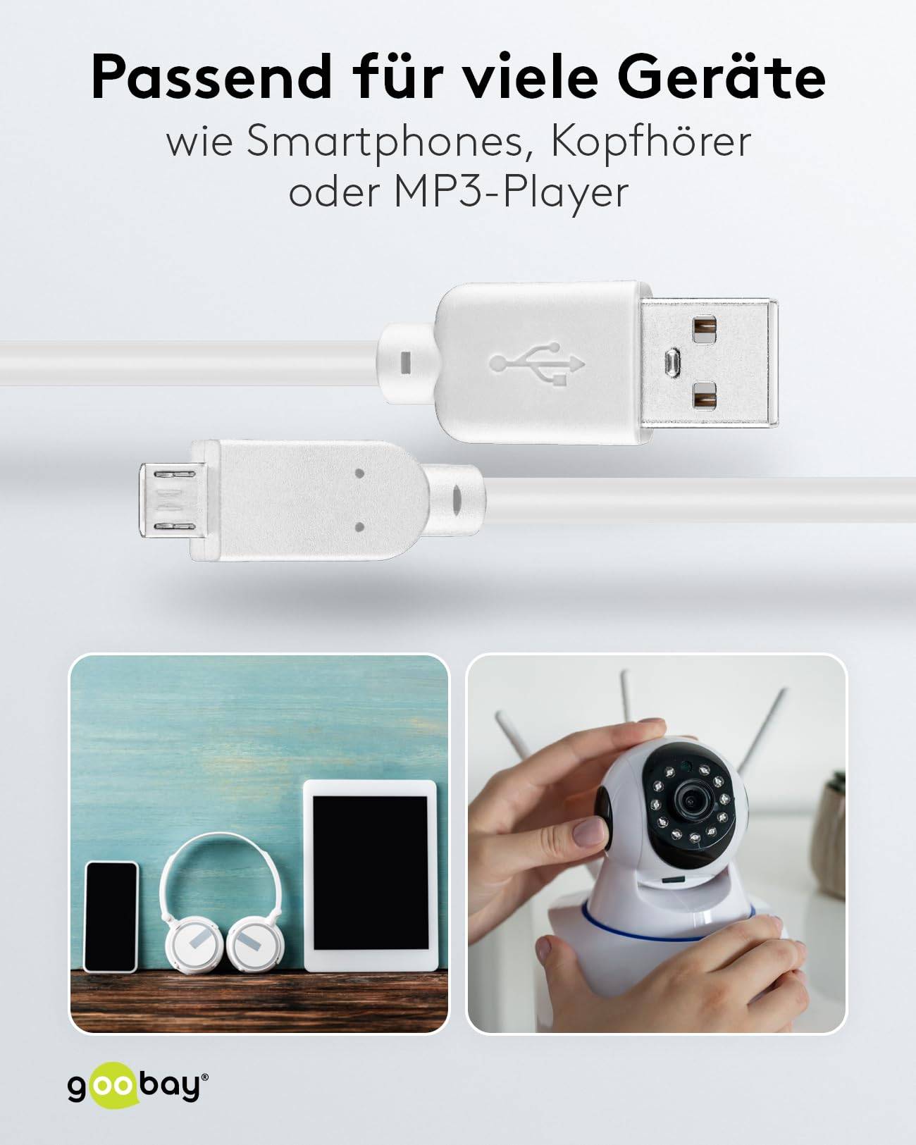 Goobay Cavo USB 2.0 ad alta velocità, bianco 0.15 m spina USB 2.0 (tipo A) > Spina USB 2.0 micro (tipo B)-4