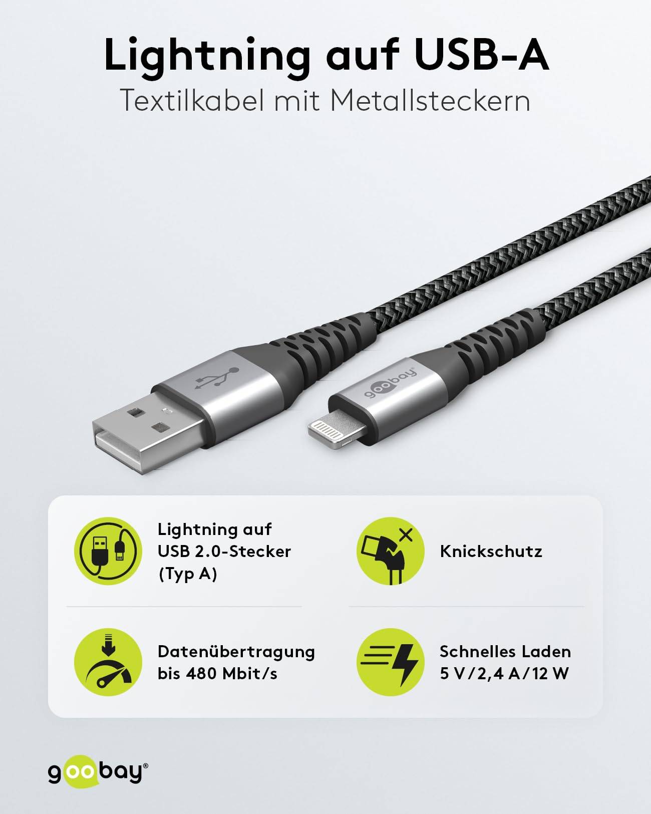 GOOBAY Cavo Apple Lightning 8 Pin a USB tipo A 0,5m Grigio Nero / Grigio 0,5 m-1