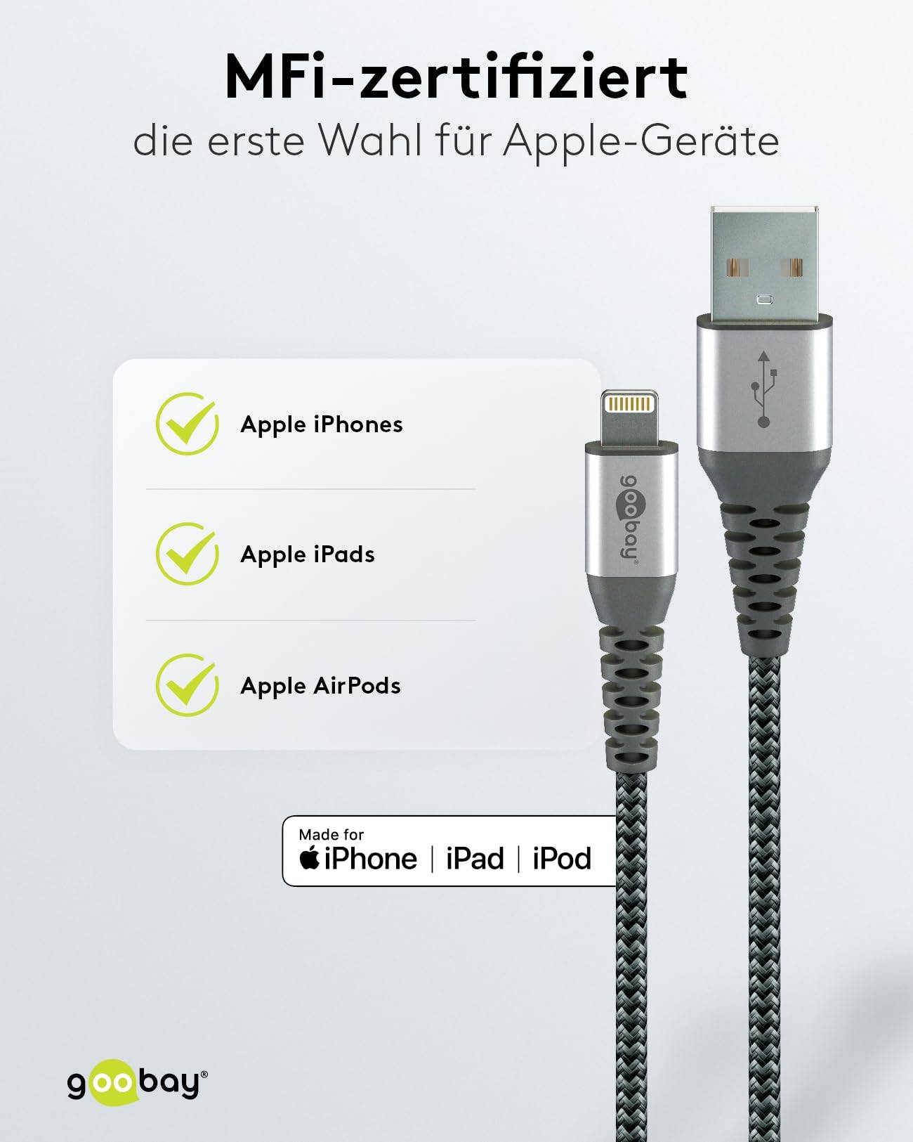 GOOBAY Cavo Apple Lightning 8 Pin a USB tipo A 0,5m Grigio Nero / Grigio 0,5 m-4