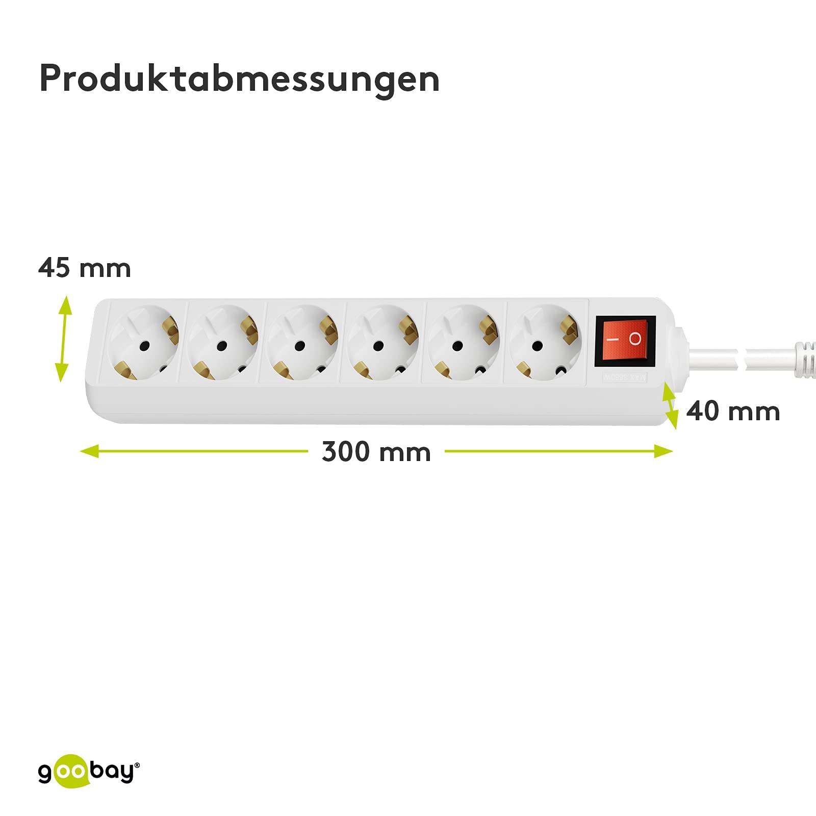 Goobay 38845 5 m Interno CEE Ad angolo IP20 Resistente agli spruzzi 6-Way Power Strip with Switch 5 m White 38845-2