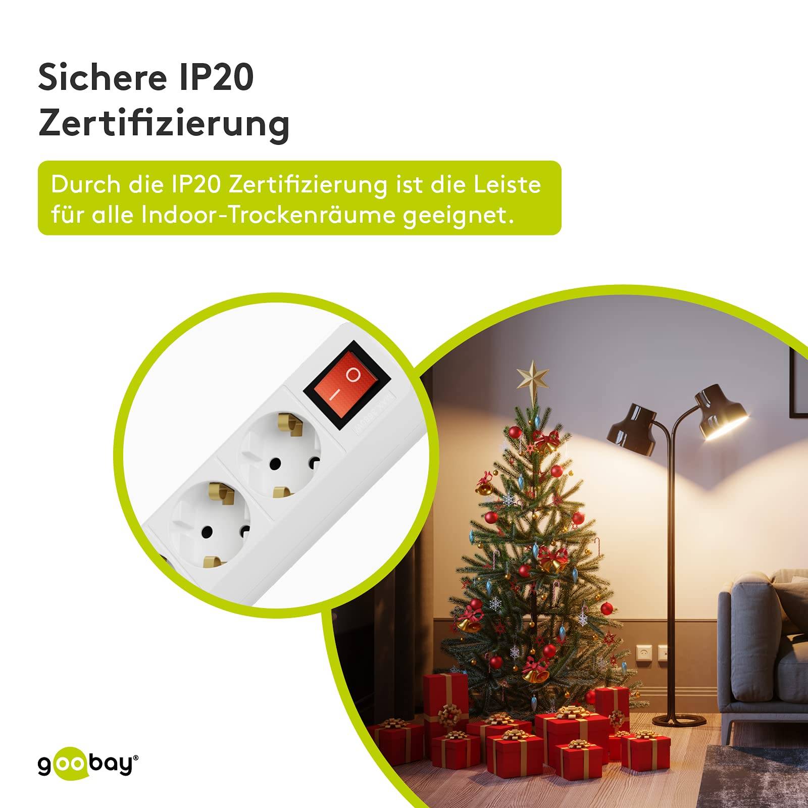 Goobay 38845 5 m Interno CEE Ad angolo IP20 Resistente agli spruzzi 6-Way Power Strip with Switch 5 m White 38845-3