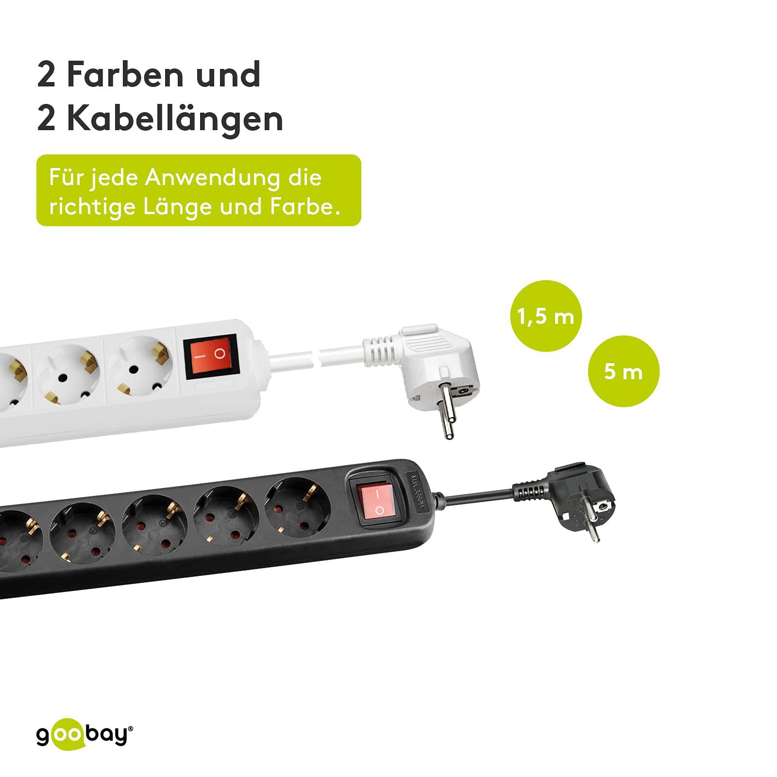 Goobay 38845 5 m Interno CEE Ad angolo IP20 Resistente agli spruzzi 6-Way Power Strip with Switch 5 m White 38845-4