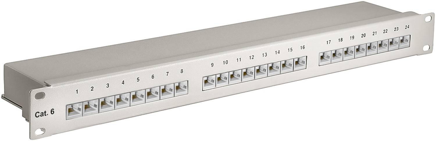 Goobay CAT 6 pannello patch da 19 pollici (48,3 cm), 24 porte (1 U) grigio STP schermato, grigio
