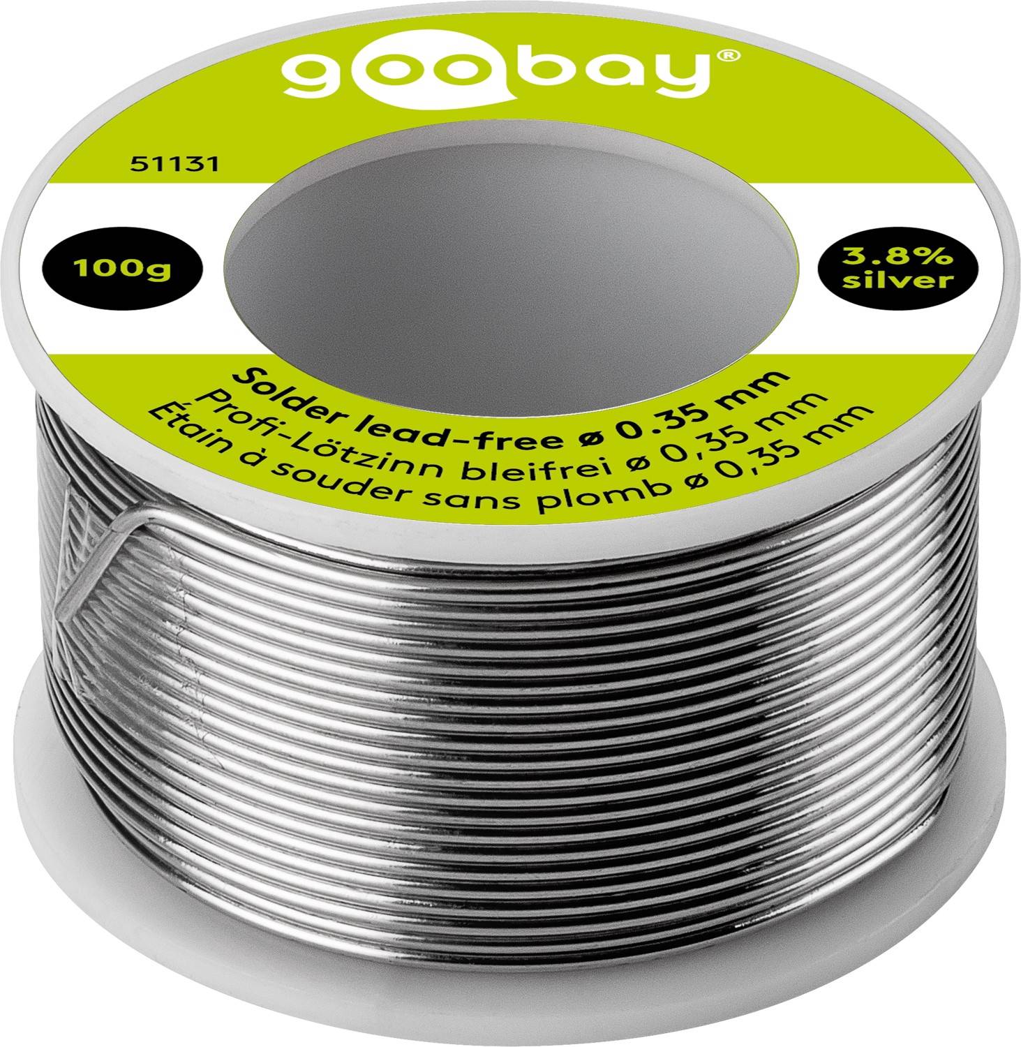Saldante Goobay professionale senza piombo, ø 0,35 mm, rotolo da 100 g - composizione: 3,8% argento, 0,7% rame, 93,8%...-0