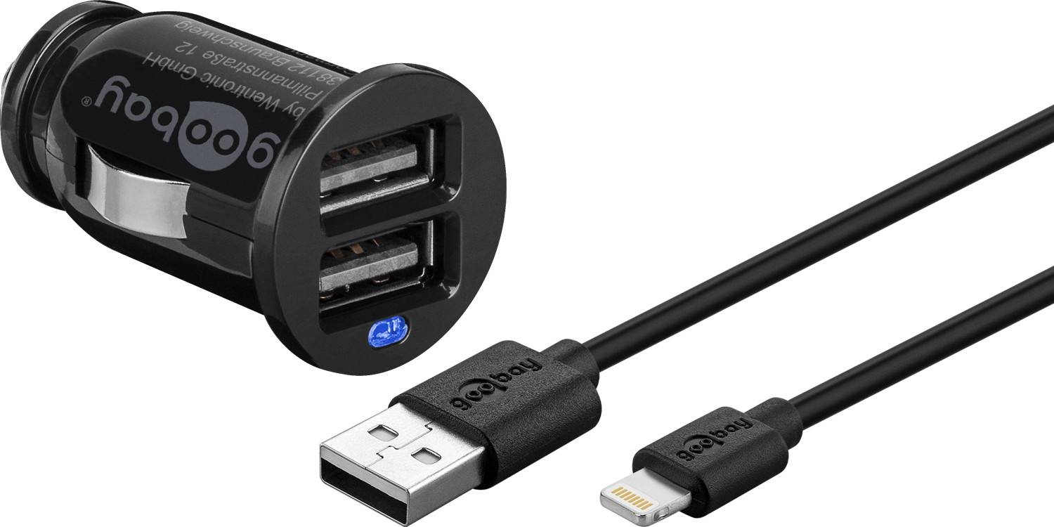 Set di ricarica per auto Goobay Apple Lightning (12 W/2,4 A) - adattatore di ricarica per auto e cavo Apple Lightning...
