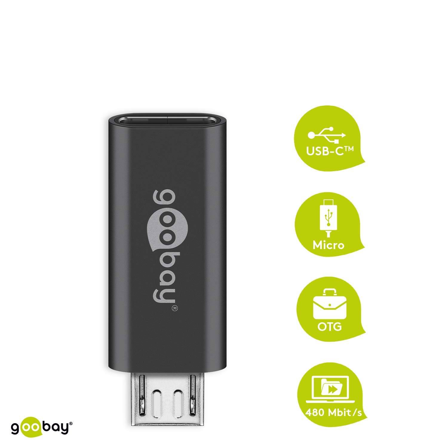 Goobay Micro-USB/USB-C™ OTG Hi-Speed Adapter USB OTG per il collegamento di cavi di ricarica Presa USB-C™ > Spina USB-2