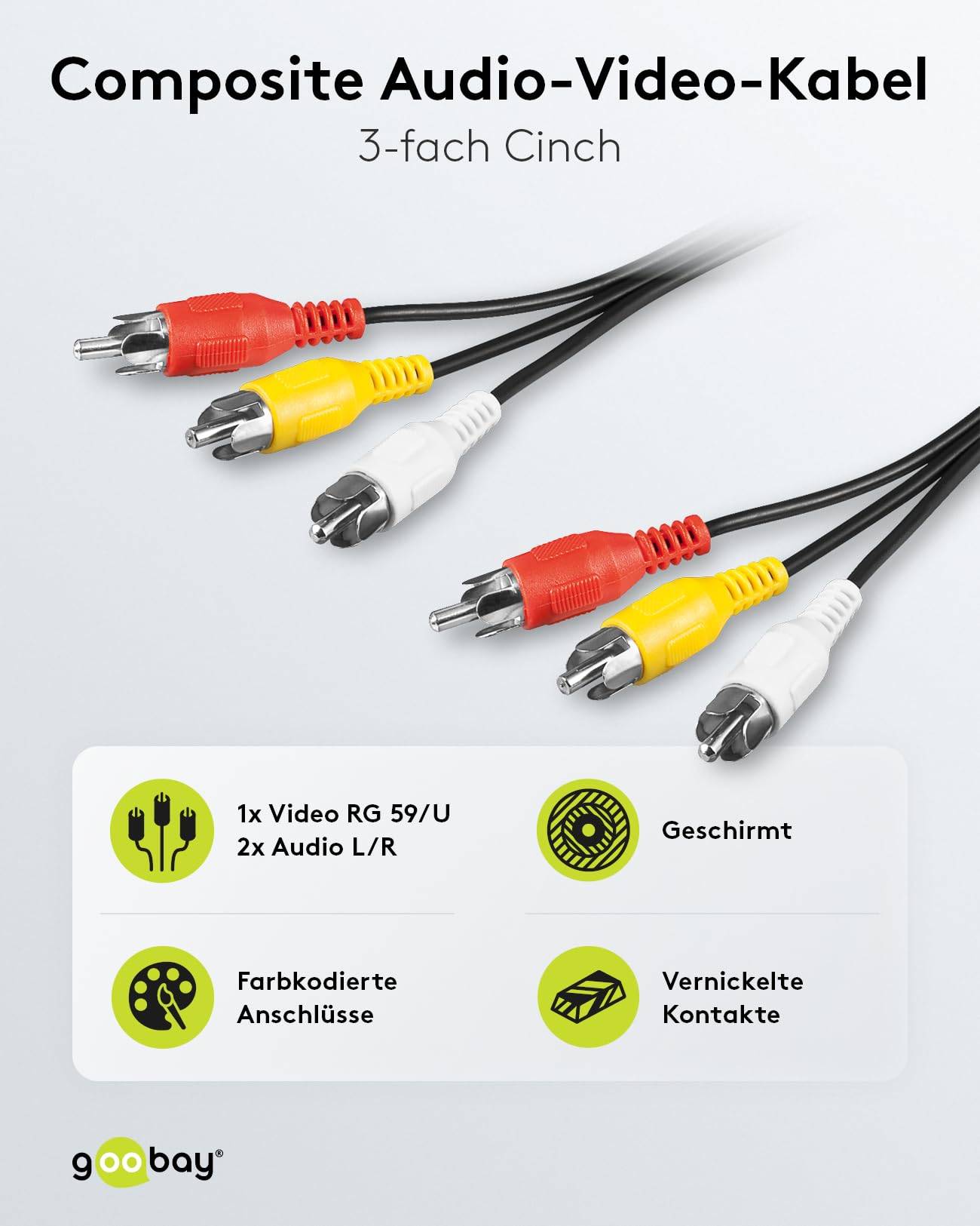 Goobay Cavo di collegamento audio video composito, 3x RCA 2 m 3 spina RCA > 3 spina RCA-1