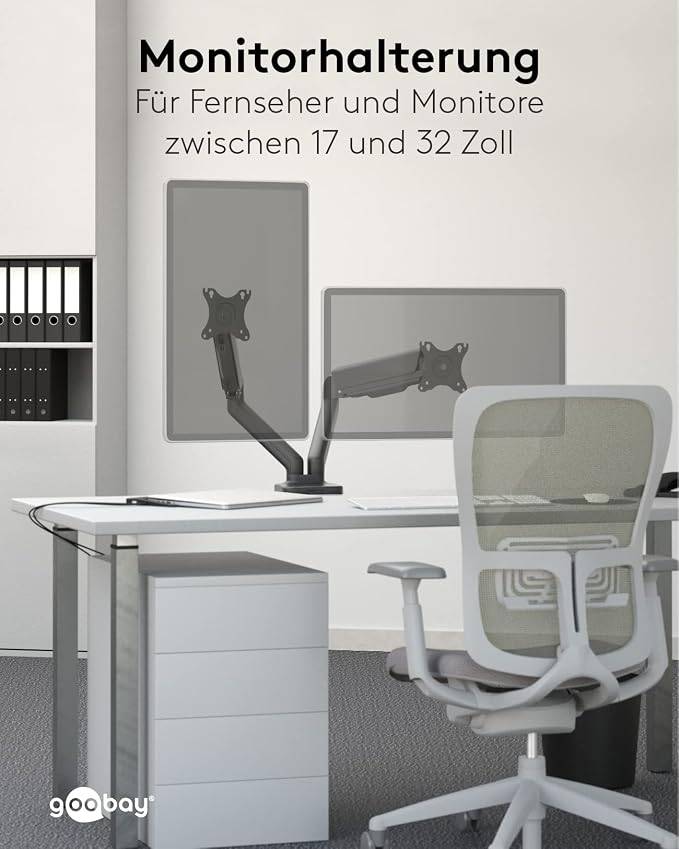 Supporto per doppio monitor Goobay con molla a gas - per monitor tra 17 e 32 pollici (43-81 cm)-5