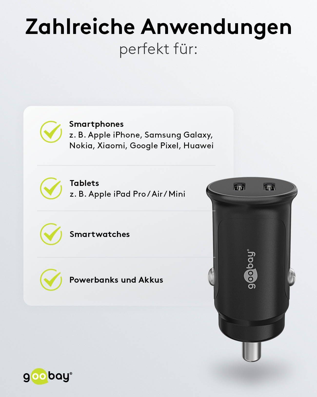 Goobay Dual-USB-C™ PD (Power Delivery) caricatore rapido per auto (30 W) - 30 W (12/24 V) adatto per dispositivi con...-2