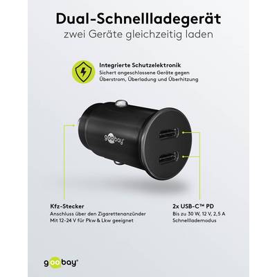 Goobay Dual-USB-C™ PD (Power Delivery) caricatore rapido per auto (30 W) - 30 W (12/24 V) adatto per dispositivi con...-4