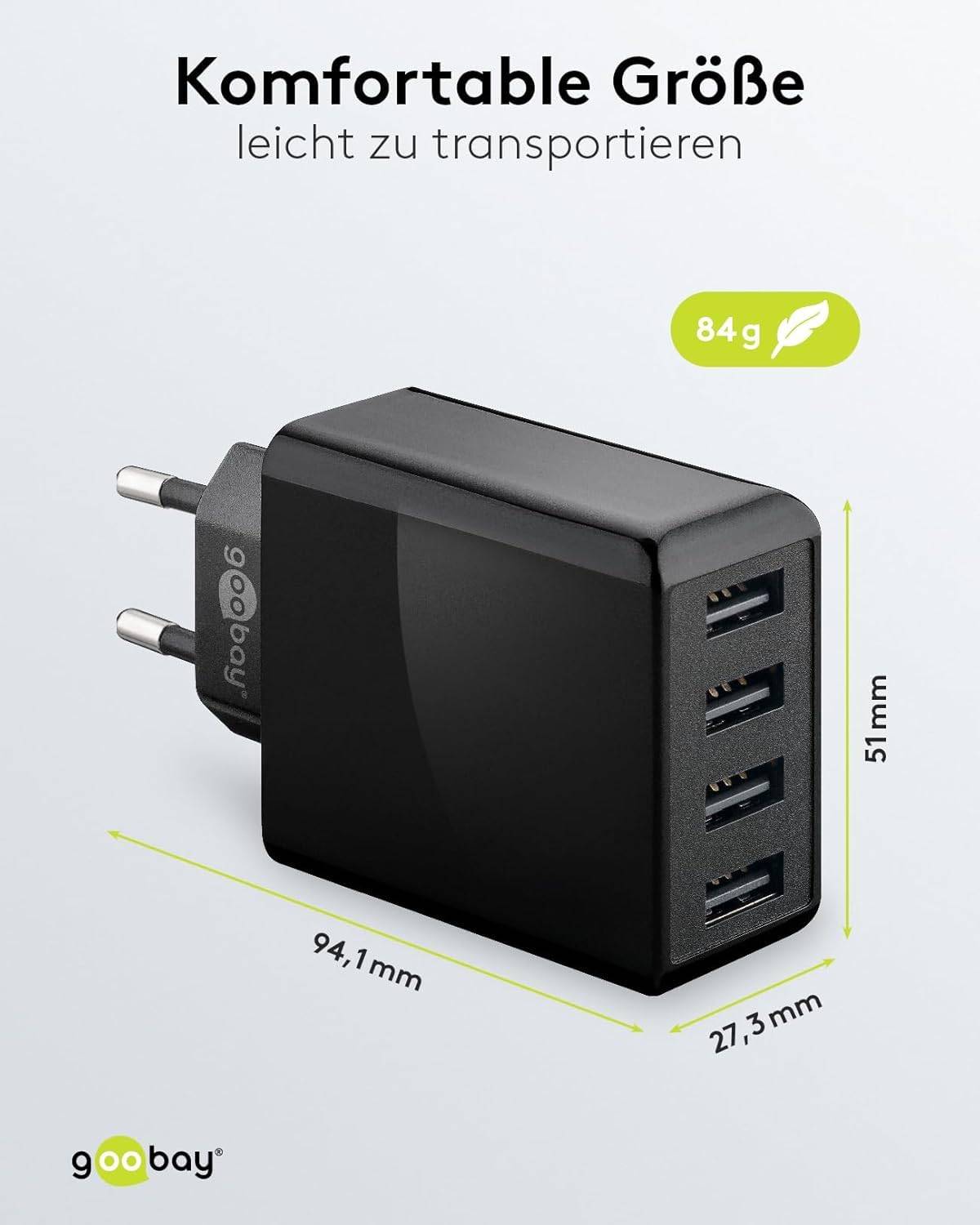 GOOBAY Caricatore da Muro USB a 4 vie 30W Nero Nero-2