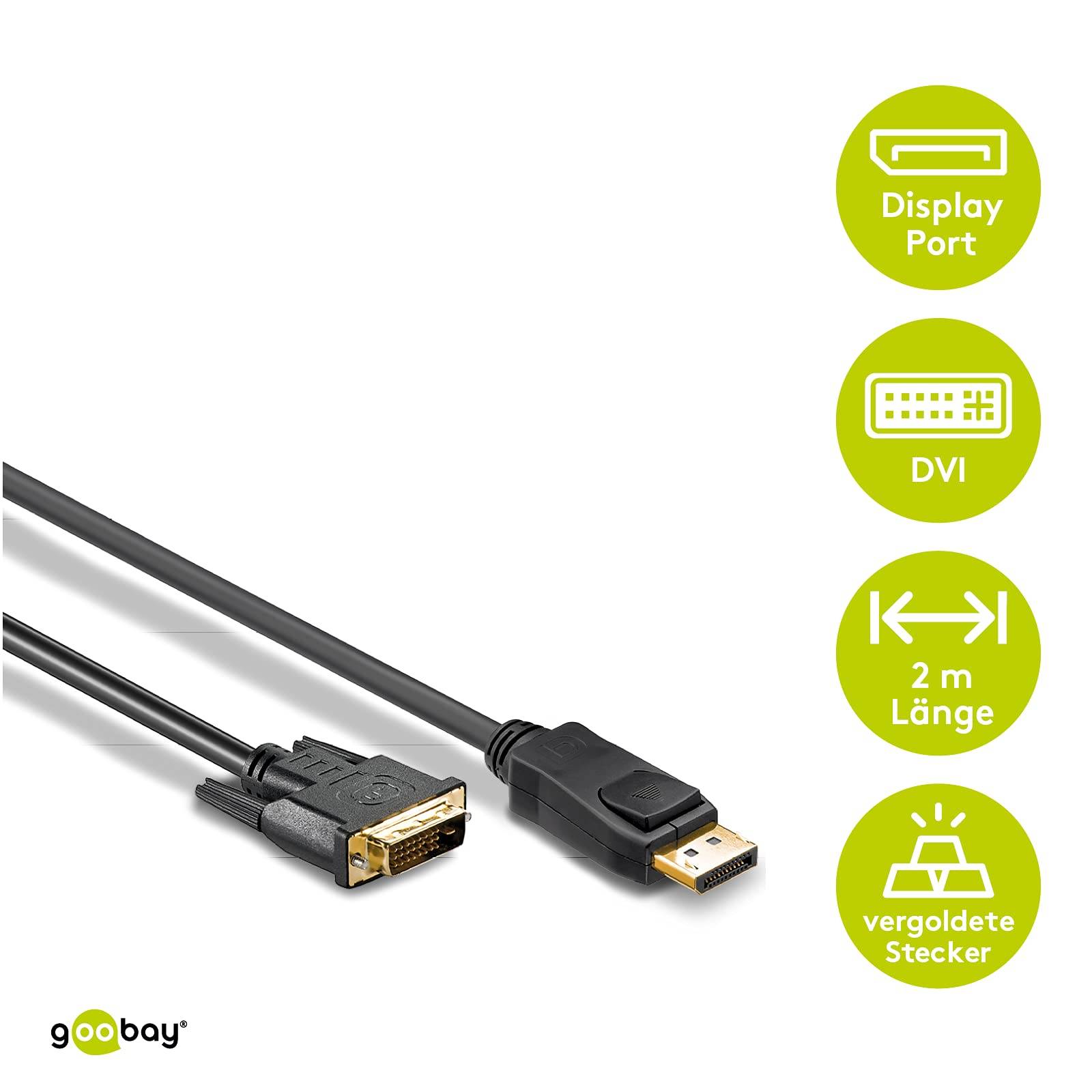 Goobay Cavo adattatore DisplayPort™/DVI-D dorato 2 m Spina DisplayPort™ > Spina DVI-D Dual Link (24+1 pin)-3