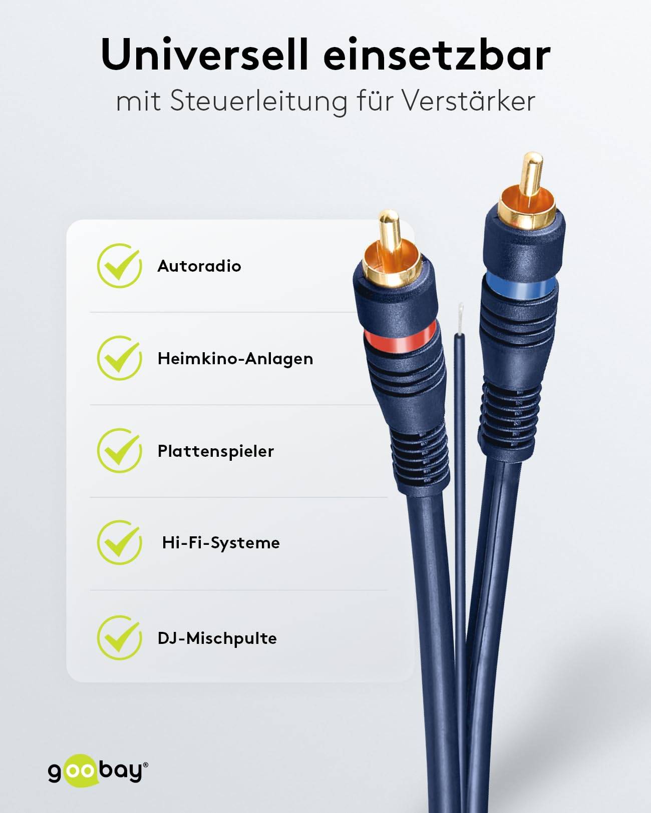 Goobay Auto Hi-fi stereo cavo di collegamento RCA, doppio schermato 5 m 2 spina RCA > 2 spina RCA-3