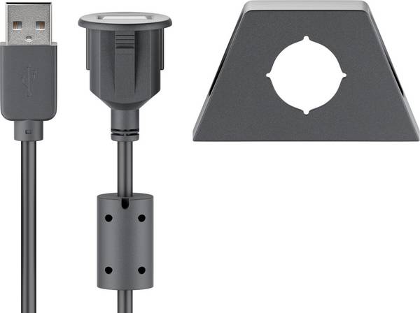 Goobay Cavo prolunga USB tipo A 2.0 con supporto con supporto di montaggio, nero 1.2 m spina USB 2.0 (tipo A) > presa US