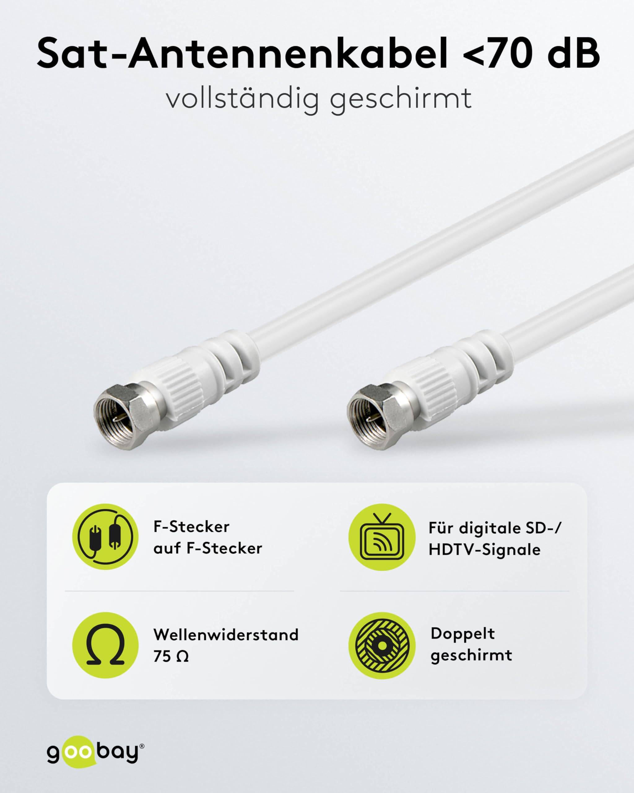 Goobay TV, ricevitore Cavo [1x Spina a F - 1x Spina a F] 1.5 m 70 dB doppia schermatura Bianco-1
