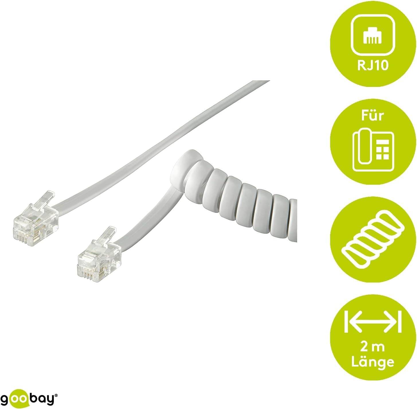 Goobay Cavo Telefonico Spirale 4 m conduttore di alluminio placcato di rame (CCA), Spina RJ10 (4P4C) > Spina RJ10 (4P4C)-1