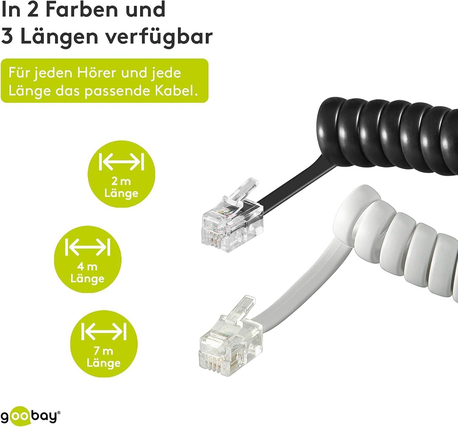 Goobay Cavo Telefonico Spirale 4 m conduttore di alluminio placcato di rame (CCA), Spina RJ10 (4P4C) > Spina RJ10 (4P4C)-3