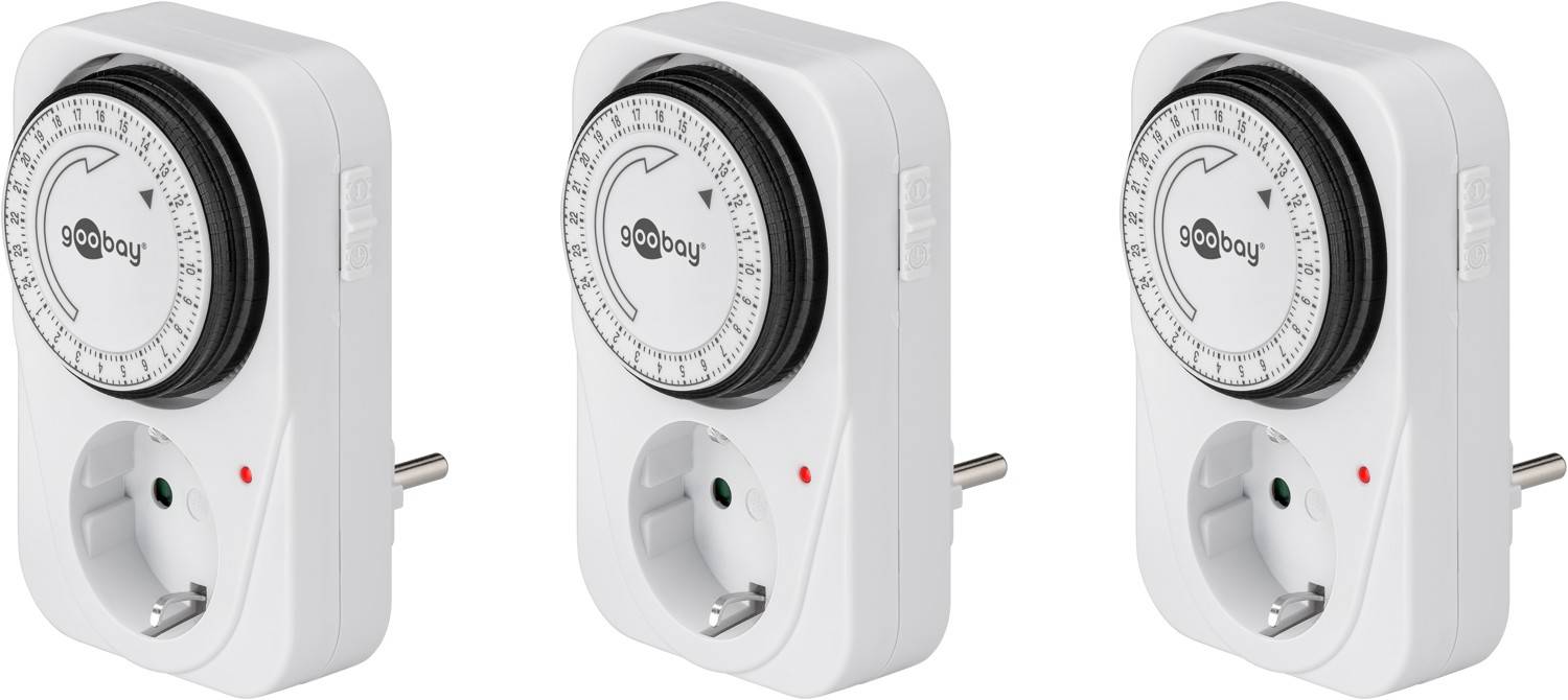 Goobay 55539 Temporizzatore analogico Kit da 3 Giornaliero 3500 W IP20 Programma acceso/auto/spento