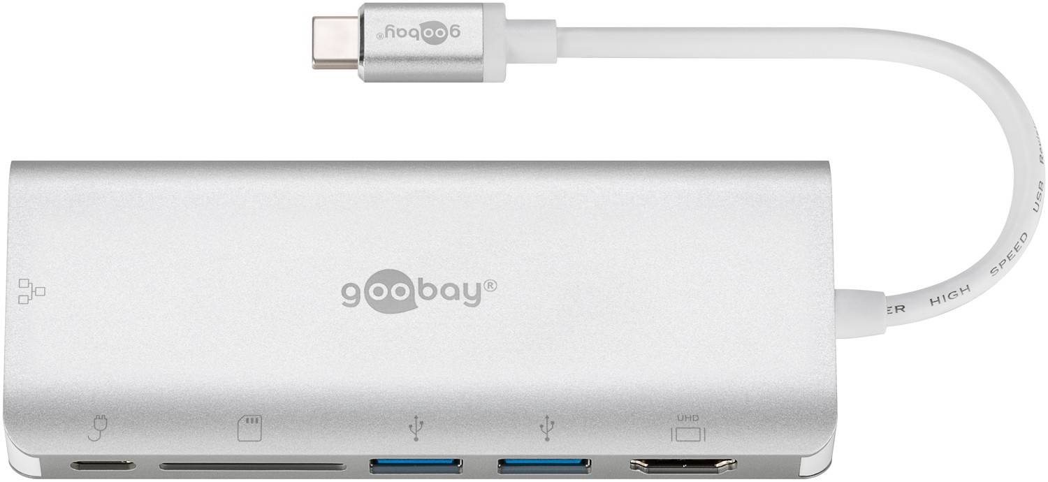 Goobay Goobay 76788 USB-C Verteiler 4K Hub USB C Mehrfachstecker USB-A RJ45 SD Reader 6 Porte Hub USB Con porta di ricar-0