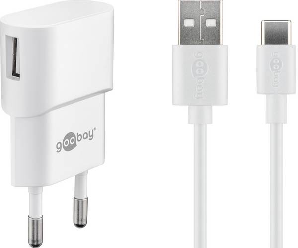 Set di ricarica Goobay USB-C™ 1 A - alimentatore con cavo Type-C™ 1m (bianco)