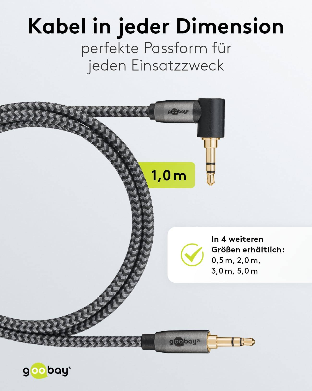 Goobay 65278 Audio Cavo di collegamento [1x Spina jack da 3.5 mm - 1x Spina jack da 3.5 mm] 1 m Grigio angolato 90° vers-4