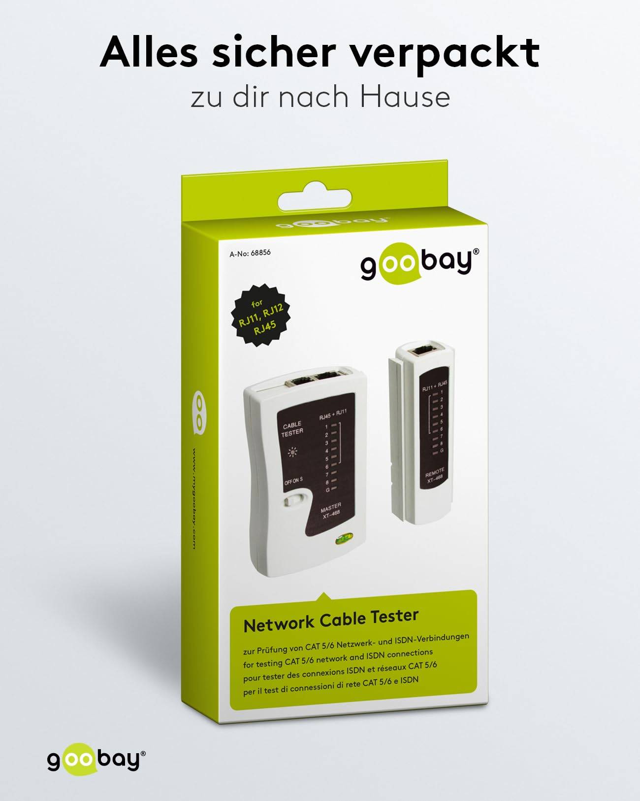 Goobay Tester cavi di rete per testare le connessioni di rete con CAT 5, CAT 6 o CAT 7 e ISDN-5
