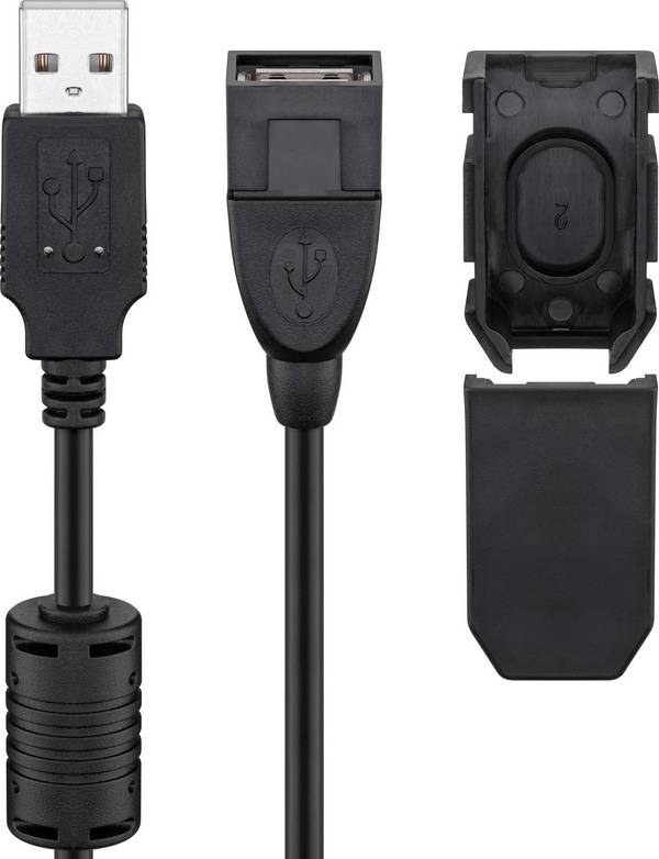 Goobay Cavo prolunga USB tipo A 2.0 con clip di sicurezza, nero 2 m spina USB 2.0 (tipo A) > presa USB 2.0 (tipo A)