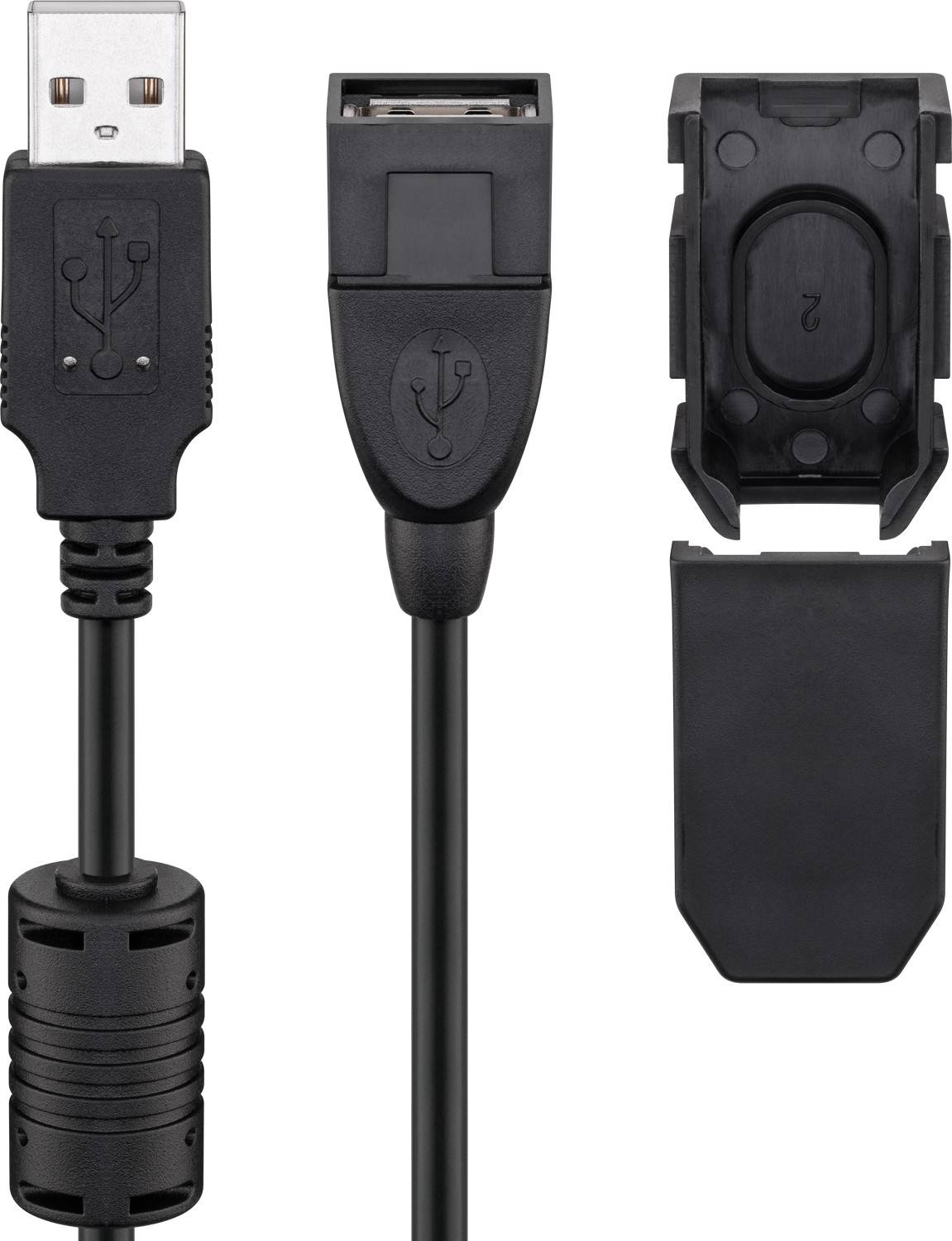 Goobay Cavo prolunga USB tipo A 2.0 con clip di sicurezza, nero 2 m spina USB 2.0 (tipo A) > presa USB 2.0 (tipo A)-0