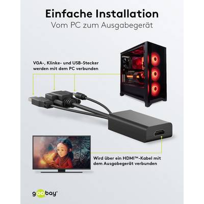 Cavo adattatore Goobay VGA/HDMI™ - connettore VGA (15 pin) + connettore jack da 3,5 mm (3 pin, stereo) > connettore...-4