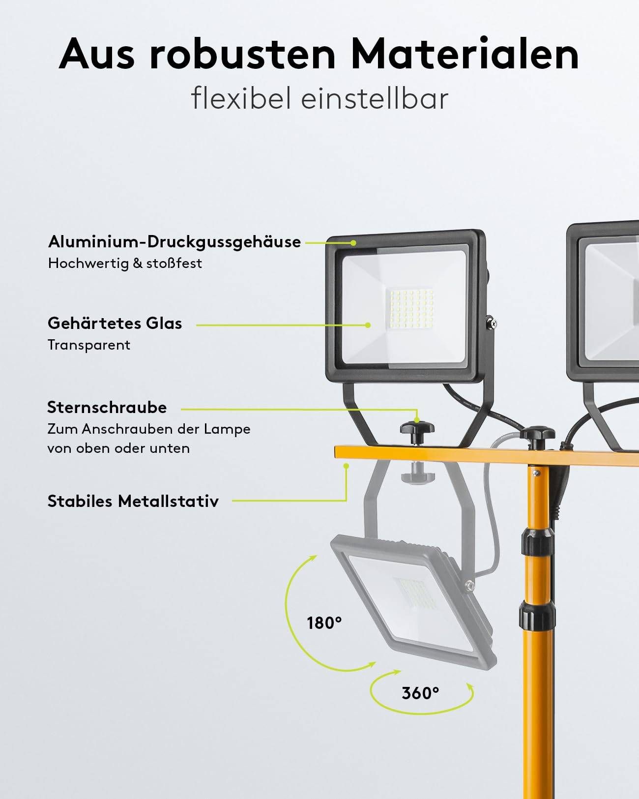 Faretto da costruzione a LED Goobay con treppiede telescopico, 2x 50 W - con un totale di 8500 lm e luce bianca...-5