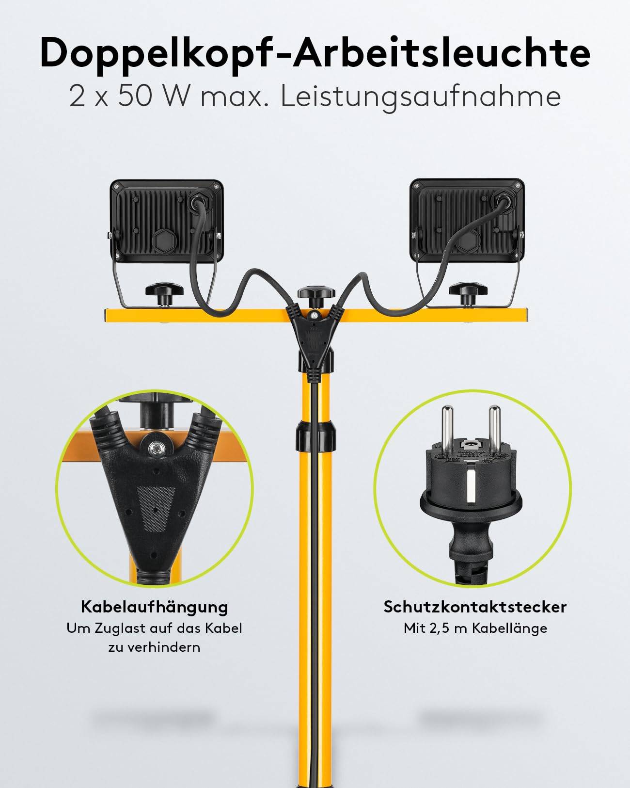 Faretto da costruzione a LED Goobay con treppiede telescopico, 2x 50 W - con un totale di 8500 lm e luce bianca...-4