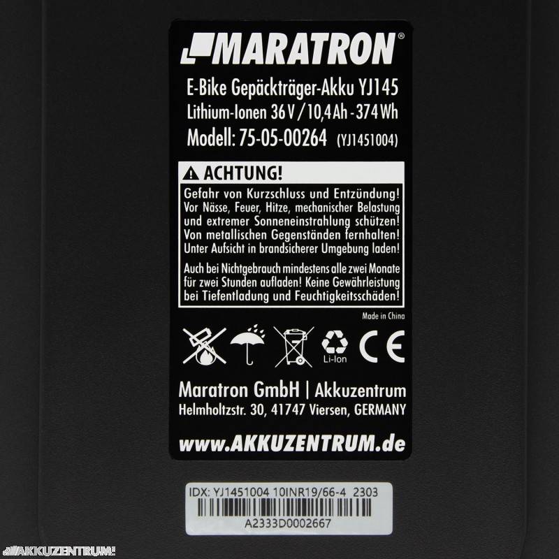 Batteria per bici elettrica Batteria per portapacchi Maratron YJ145 - 36V 13Ah (468Wh) - per bici elettriche di...-3