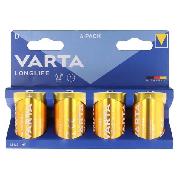 Varta batteria alcalina, mono, D, LR20, 1,5 V a lunga durata, blister da vendita al dettaglio (confezione da 4)