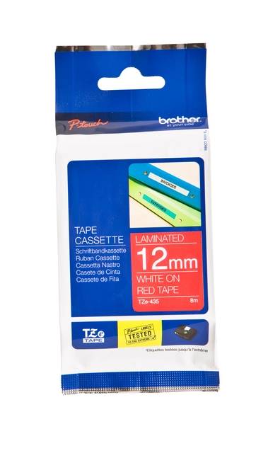 Brother TZ435 - Laminiertes Band - Weiß auf Rot - Rolle (1,2 cm x 8 m) (TZ435)