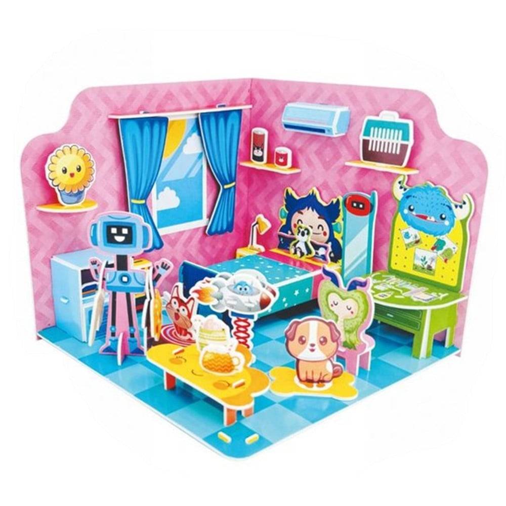 Kit Puzzle 3d Forma Camera Casa In Miniatura Per Bambini Costruzione Fai Da Te 32405 --0